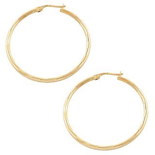 14 Karat Yellow Gold 2x38mm Diamond Cut Fancy Hoop Earrings Jewelry
