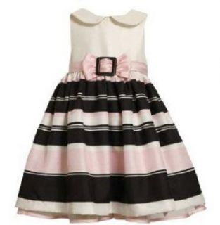 Bonnie Jean Girls 7 16 Ivory Black Pink Stripe Buckle Shantung Dress, 12: Clothing