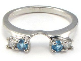 Blue Topaz Diamond Ring Wrap Guard Enhancer white gold Wedding Bands Jewelry