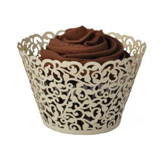 Flower Vine Filigree Lace Cutout Cupcake Wrappers Wraps Liners Wedding Party Cake Decoartion: Toys & Games