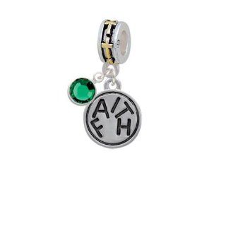 Faith in Circle European Gold Cross Charm Dangle Bead with Crystal Drop Crystal Emerald: Delight Jewelry: Jewelry
