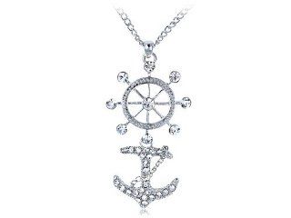 Clear Crystal Rhinestone Wheel Anchor Sailor Navy Symbol Custom Pendant Necklace: Jewelry