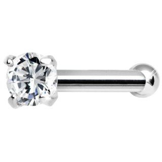 Solid 14KT White Gold 2mm Cubic Zirconia SOLITAIRE Nose Stud Ring: Jewelry