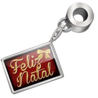 Neonblond Bead/Charm "Merry Christmas in Portuguese" one of 100 languages   Fits Pandora Bracelet: Jewelry