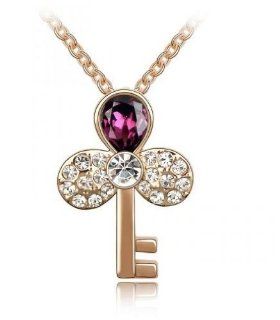 Charm Jewelry Swarovski Element Crystal 18k Rose Gold Plated Amethyst Purple Clover Key Exquisite Fashion Necklace Z#2805 Zg4e1686: Jewelry