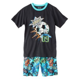 Cherokee Boys 2 Piece Soccer Short Sleeve Tee and Short Pajama Set   Ebony XL
