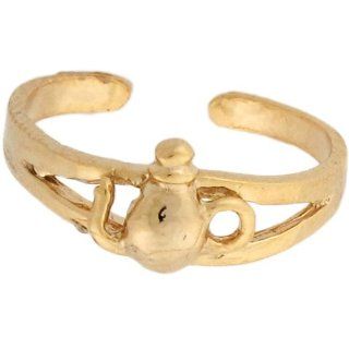 14k Yellow Real Gold Coffee Tea Pot Womens Toe Ring: Jewelry