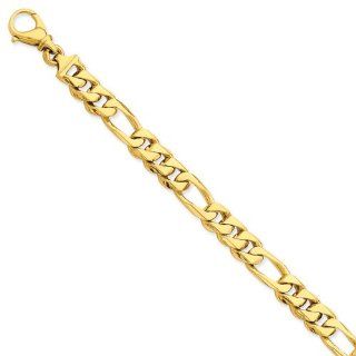 14k Yellow Gold 8in 9mm Hand Polished Figaro Men's Link Bracelet/Met Wt  27.78g Jewelry