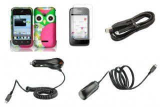 Huawei Inspira H867G / Glory H868C   Accessory Combo Kit   Hot Pink and Green Owl Design Shield Case + Atom LED Keychain Light + Screen Protector + Wall Charger + Car Charger + Micro USB Cable: Cell Phones & Accessories