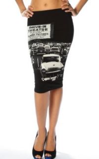 Pinkclubwear At The Drive In Print High Waist Pencil Skirt Black Small at  Womens Clothing store: