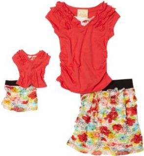 Dollie & Me Girls 7 16 Short Sleeve Ruffle Top With Ruffle Skirt,Coral,7 Clothing