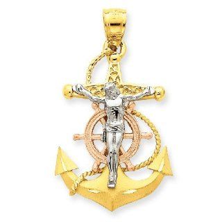14k Gold Tri color Mariners Cross Pendant: Jewelry