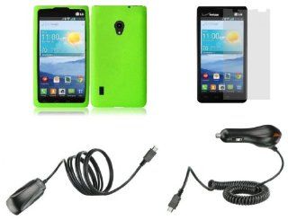 LG Lucid 2 VS870 (Verizon) Accessory Pack   Neon Green Silicone Gel Cover + Atom LED Keychain Light + Screen Protector + Wall Charger + Car Charger: Cell Phones & Accessories