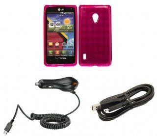 LG Lucid 2 VS870 (Verizon) Accessory Combo Kit   Pink Argyle Flexible TPU Case + ATOM LED Keychain Light + Micro USB Cable + Car Charger: Cell Phones & Accessories