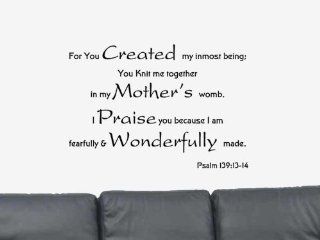 For You Created My Inmost Being Psalm 139:13 14 Vinyl Wall Art Decal Sticker Home Decor   Bible Scripture Wall Art