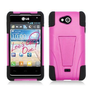 Aimo LGMS870PCMSK021S Durable Rugged Hybrid Case for LG Spirit MS870   1 Pack   Retail Packaging   Black/Hot Pink: Cell Phones & Accessories