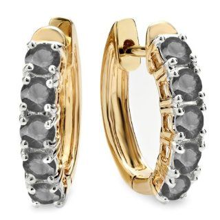 1.00 Carat (ctw) 14K Yellow Gold Round Black Diamond Ladies Huggies Hoop Earrings 1 CT: Jewelry