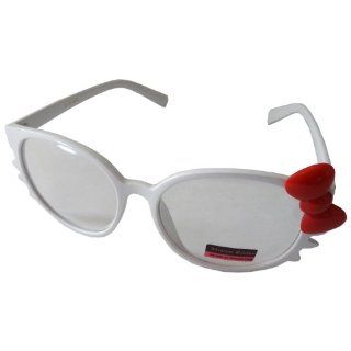 Sanrio Hello Kitty Nerd Style Retro Wayfarer Clear Lens Glasses with Bow   White with Red Bow: Sports & Outdoors