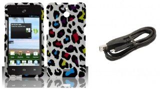 Huawei Ascend Plus H881C (Straight Talk, Net 10, Tracfone)   Accessory Combo Kit   Rainbow Leopard on Silver Design Shield Case + Atom LED Keychain Light + Micro USB Cable: Cell Phones & Accessories