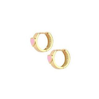Children 14K Gold Huggie Hoop Earrings With Pink Enamel Heart Jewelry