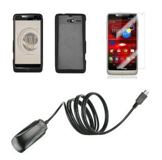 Motorola Droid Razr M XT907 (Verizon) Accessory Kit   Black Hybrid TPU Cover Case + Atom LED Keychain Light + Screen Protector + Micro USB Wall Charger: Cell Phones & Accessories
