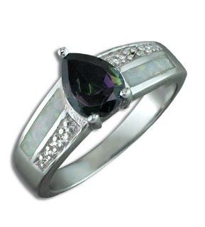 .925 Sterling Silver Pear Mystic Fire Topaz Opal Ring: Jewelry