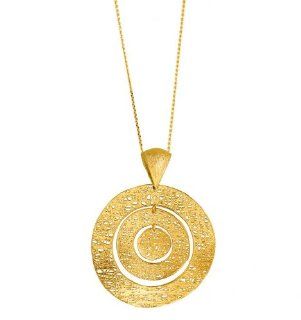 14K Yellow Gold 18" Cable Chain Link With Unwinding Flat Sanded Circle Pendant: Pendant Necklaces: Jewelry
