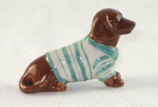 DACHSHUND Red Dog n Sea Green Striped Sweater SUPER MINIATURE New Porcelain Figurine KLIMA L886F   Collectible Figurines