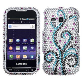 Silver Blue Black Frosty Full Diamond Bling Snap on Design Hard Case Faceplate for Metropcs Samsung Galaxy Indulge R910: Cell Phones & Accessories