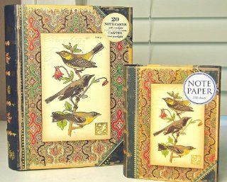 Book Box Gift Set Punch Studio Boutique Finch Bird Print 20 Note Cards & Memo Note Paper  Blank Note Card Sets 