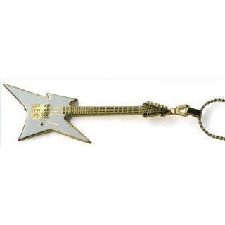 BC Rich Ironbird Electric Guitar Necklace in Gold and White: Jewelry