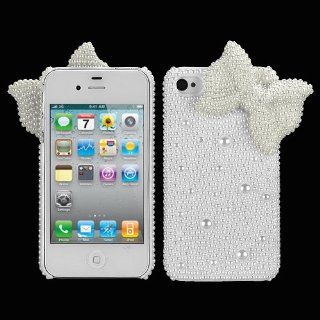 MYBAT IPHONE4HPCBKPRLDM3D901WP Premium Pearl 3D Diamante Case for iPhone 4   1 Pack   Retail Packaging   White Bow: Cell Phones & Accessories