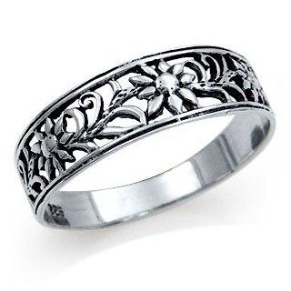 925 Sterling Silver FLOWER FILIGREE Band Ring: Jewelry