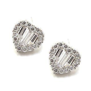 925 Sterling Silver Heart Earrings; Heart stud earrings; Top grade Cubic Zirconia stone on sterling 925 Silver Tone setting; Heart measures 0.4"W x 0.4"H: Jewelry