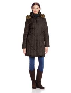 Nautica Women's Rail Quilt Puffer with Faux Fur Trim, Chocolate, Small at  Womens Clothing store