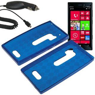 HR TPU Sleeve Gel Cover Skin Case for Verizon Nokia Lumia 928 + Car Charger Blue Checker Cell Phones & Accessories