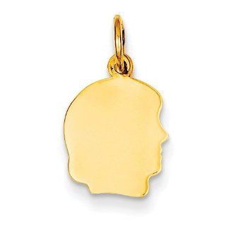 14k Yellow Gold Small .011 Gauge Facing Right Engravable Girl Head Charm Pendant: Jewelry