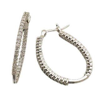 14kt White Gold Icy Diamond Hoop Fashion Earrings: Jewelry