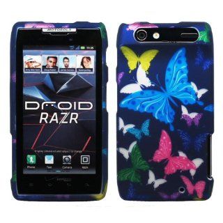 Purple Pink Green Yellow Blue Butterfly Design Rubberized Snap on Hard Cover Protector Shell Skin Case for Verizon Motorola DROID RAZR XT912 + LCD Screen Guard Film + Mini Phone Stand + Case Opener: Cell Phones & Accessories