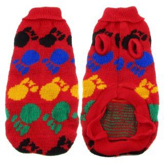 Warm Turtleneck Paw Pattern Knitted Chihuahua Dog Sweater Clothes Size L : Pet Shirts : Pet Supplies