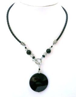 Natural Black Onyx Crystal, Bali Bead Pendant Necklace for Women: LaRaso & Co: Jewelry