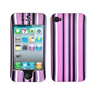 Hard Plastic Snap on Cover Fits Apple iPhone 4 4S Purple and Black Stripe Rubberized AT&T (does NOT fit Apple iPhone or iPhone 3G/3GS or iPhone 5/5S/5C) Cell Phones & Accessories