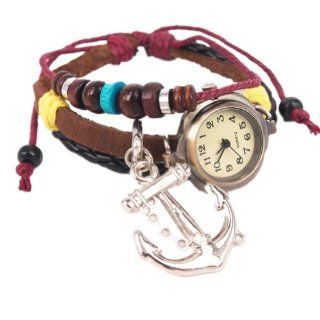 MagicPieces Handmade Leather Belt Friendship Bracelet Watch for Women Anchor Pendant: Jewelry