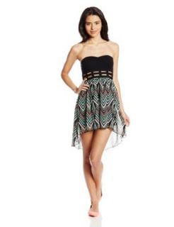 My Michelle Juniors Strapless High Low Dress with Printed Skirt