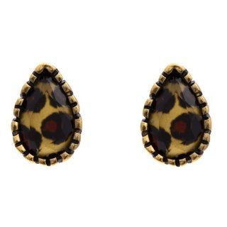 Betsey Johnson Tiny Leopard Teardrop Earrings: Stud Earrings: Jewelry
