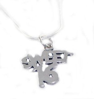 925 Sterling Silver "Sweet 16" Charm Necklace Set: Jewelry