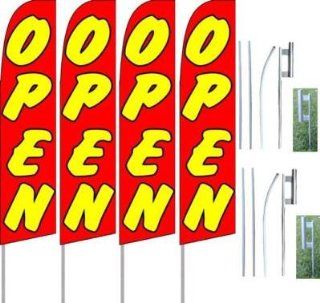 Pack Of (4) 'Open' Feather Flag Banners + 2 Kits  Outdoor Flags  Patio, Lawn & Garden