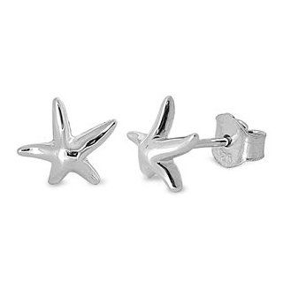 Starfish Stud Earrings 8MM Sterling Silver 925 Jewelry