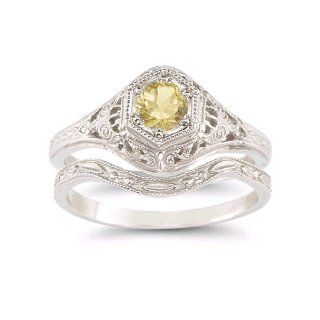 Enchanted Citrine Bridal Set in .925 Sterling Silver: Engagement Rings: Jewelry