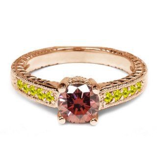 0.92 Ct Pink and Canary Diamond 925 Rose Gold Plated Silver Engagement Ring Jewelry